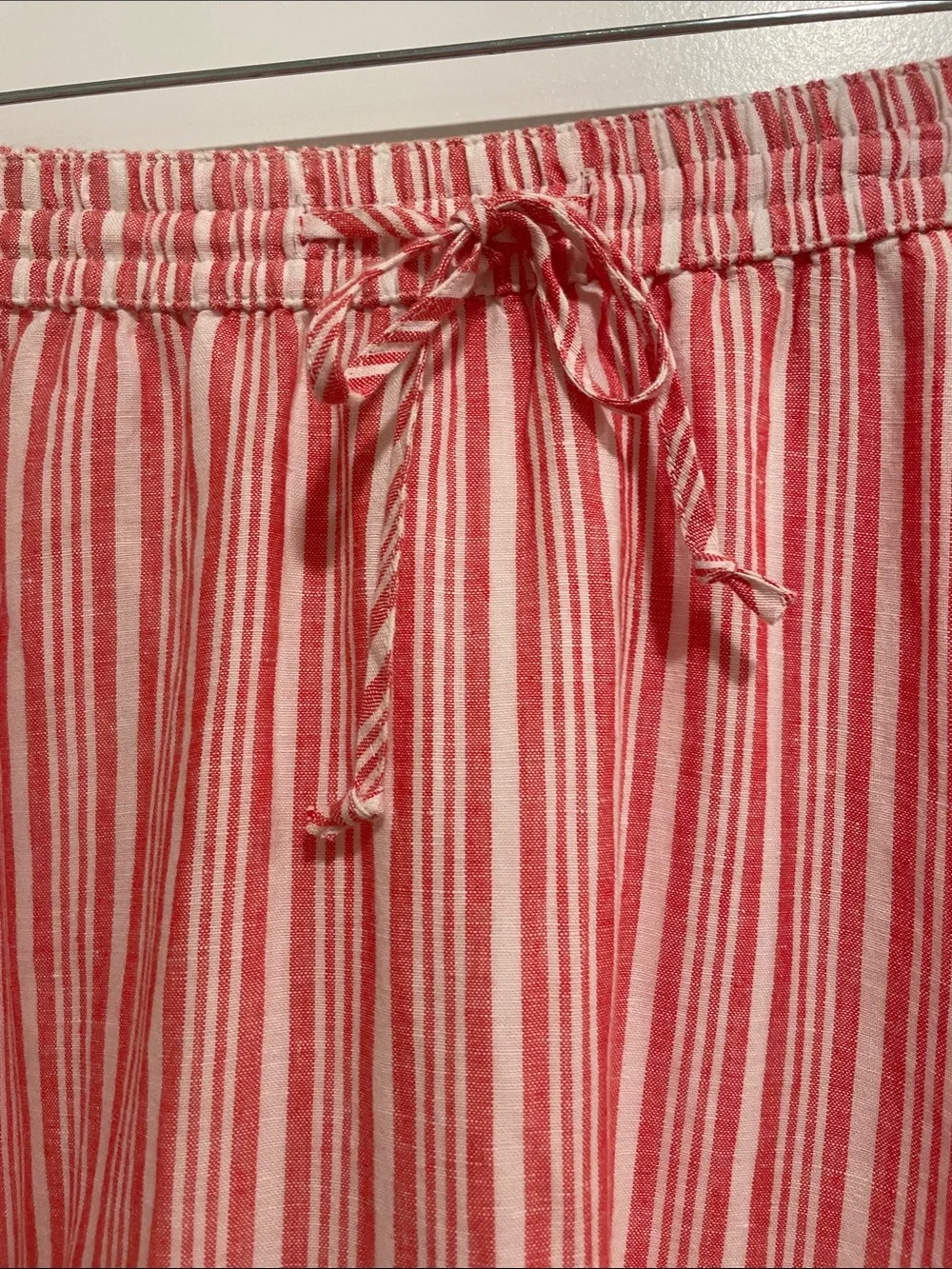 Talbots Linen-blend Pink and White Striped Tiered Drawstring Skirt